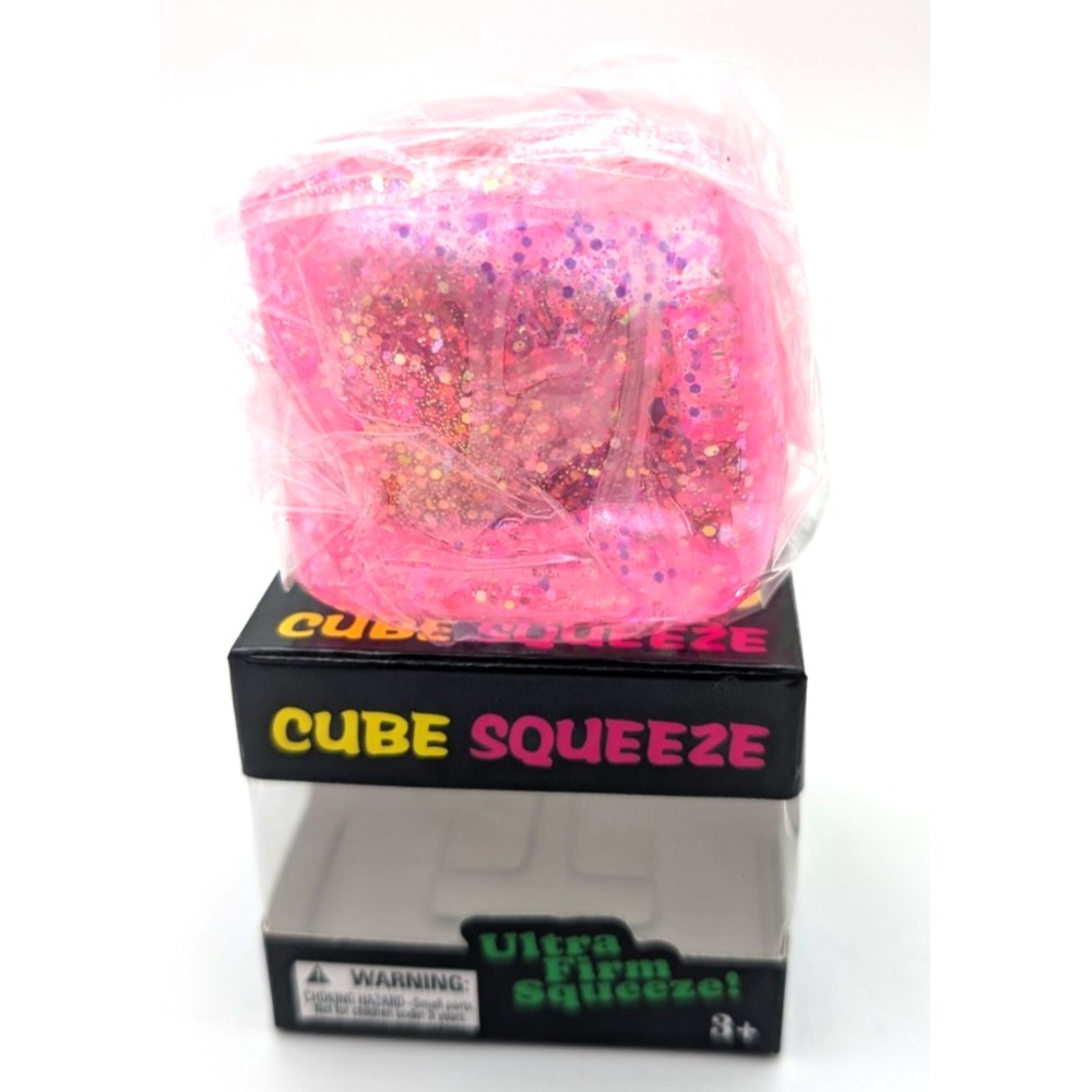 Cube Squeeze Ball Ultra firm squeeze Squish Toy, Pink glitter